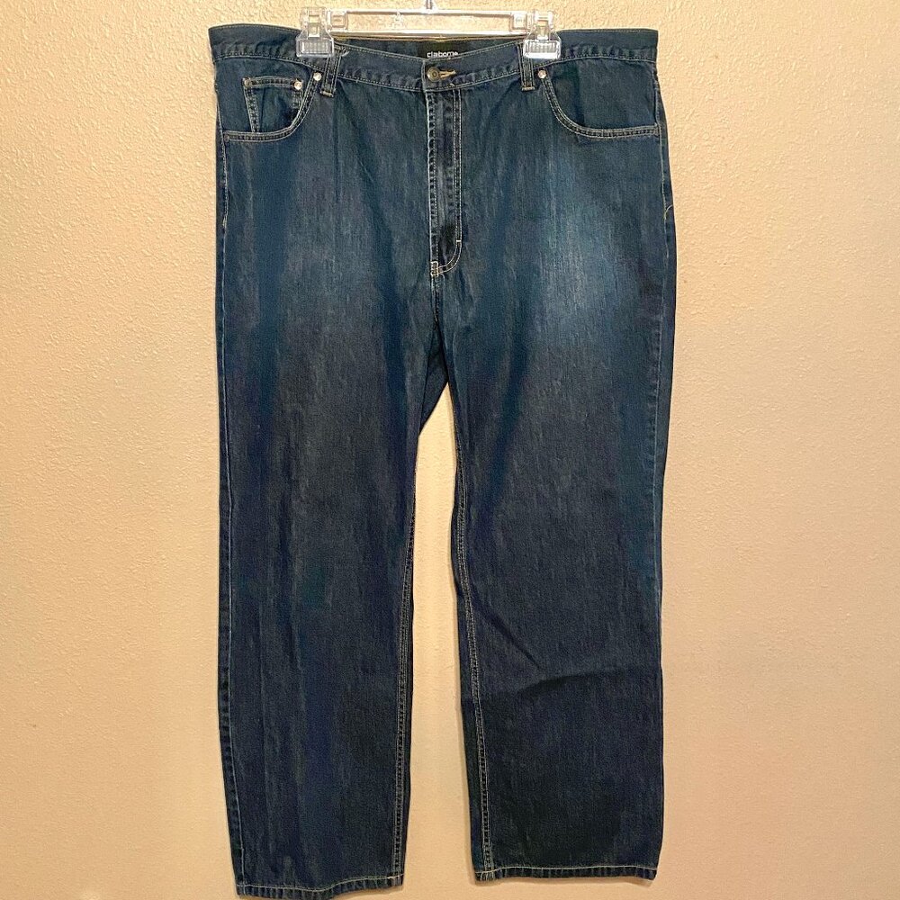 CLAIBORNE Relaxed Fit Straight Leg Men's Size 42x32 Dark Wash Blue Denim jean